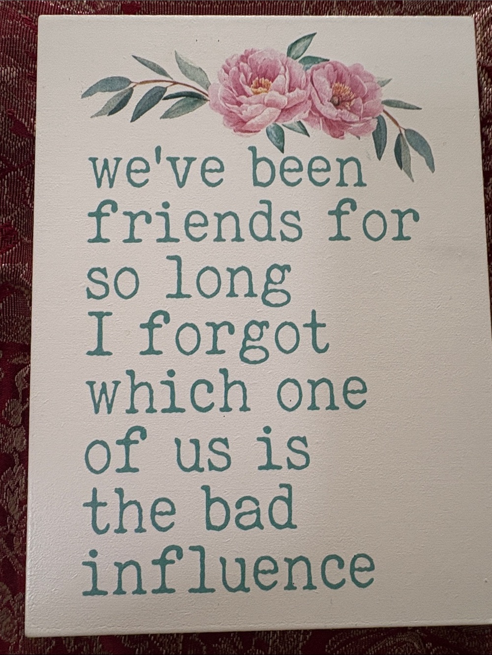 Friendship Quote Canvas Wall Art with Pink Floral Accent